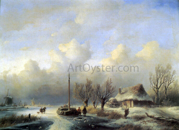  Andreas Schelfhout Figures in a Winter landscape - Art Print