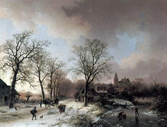  Barend Cornelis Koekkoek Figures in a Winter Landscape - Art Print