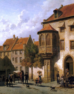  Jacques Francois Carabain Figures in the Street of a Dutch Town - Art Print