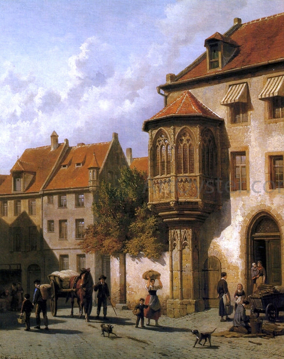  Jacques Francois Carabain Figures in the Street of a Dutch Town - Art Print