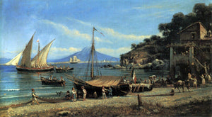  Giovanni Serritelli Figures on a beach near Naples - Art Print