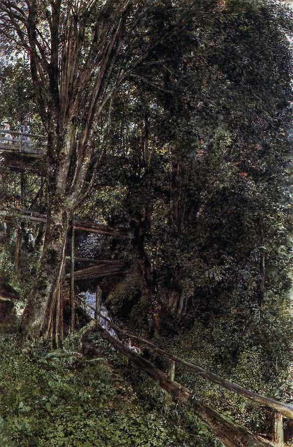  Rudolf Von Alt Figures on a Bridge over a Stream at Gastein - Art Print