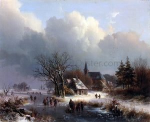  Johann Bernard Klombeck Figures on a Frozen River in Winter - Art Print