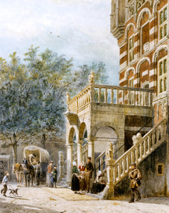  Cornelis Springer Figures on the Bank in Deventer - Art Print
