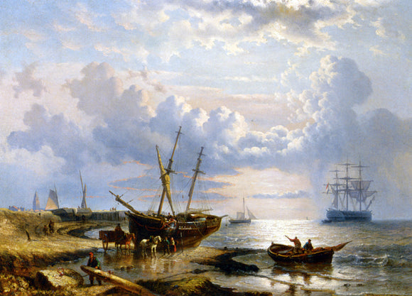  George Willem Opdenhoff Figures on the Beach - Art Print