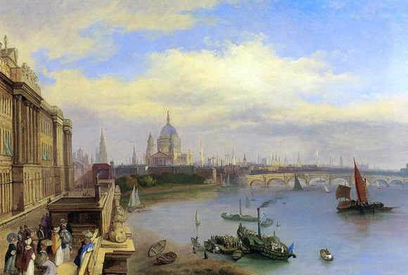  William Parrott Figures Promenading Outside Somerset House, St. Paul's Cathedral Beyond - Art Print