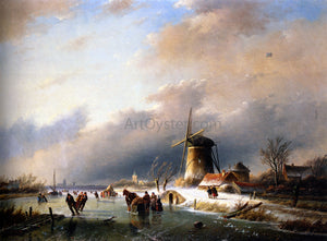 Jan Coenraad Spohler Figures Skating on a Frozen River - Art Print