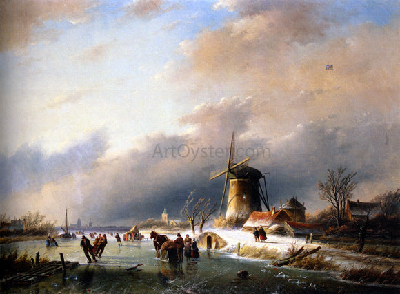  Jan Coenraad Spohler Figures Skating on a Frozen River - Art Print