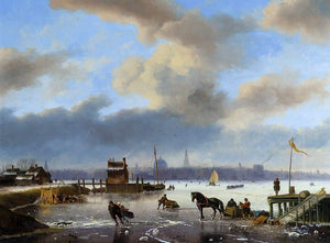  Nicolaas Johannes Roosenboom Figures Skating on the Ij, with Amsterdam Beyond - Art Print