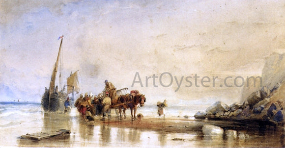  George Howse Figures Unloading Fishing Boats on Shore - Art Print