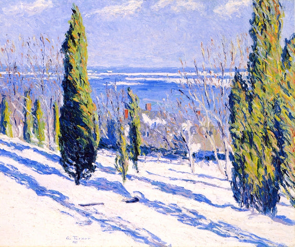  Allen Tucker Fir Tree Shadows on a Snowy Bank - Art Print