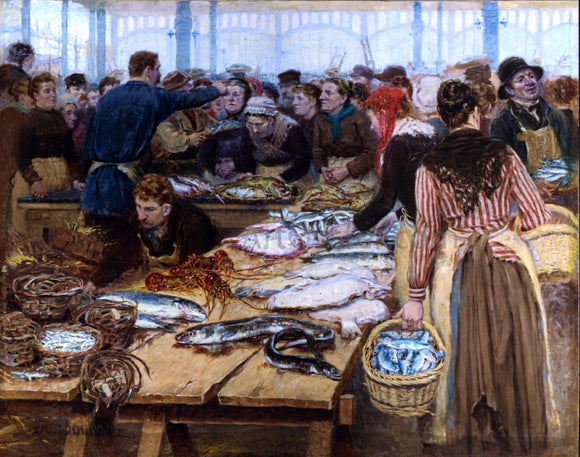  Edouard-Jean Dambourgez Fish Auction at Les Halles - Art Print