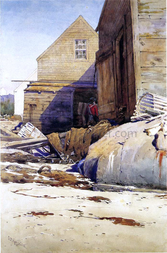  Samuel R Triscott Fish Houses and Beach - Art Print