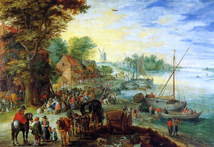  The Elder Jan Bruegel Fish Market on the Banks of the River - Art Print