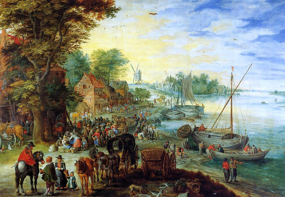  The Elder Jan Bruegel Fish Market on the Banks of the River - Art Print
