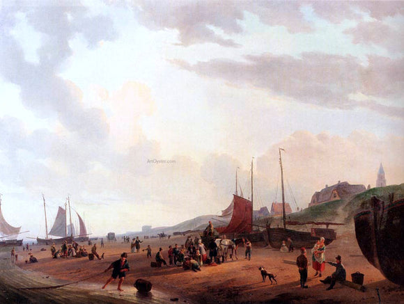  Abraham Johannes Couwenberg Fisherfolk And Townsfolk On Scheveningen Beach In The Afternoon - Art Print