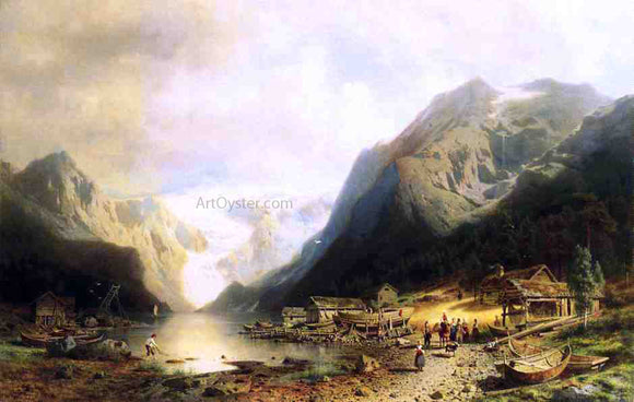  Herman Herzog Fishermans Village on an Alpine Lake - Art Print