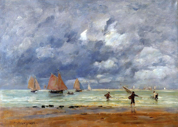  Eugene-Louis Boudin Fishermen and Sailboats near Trouville - Art Print