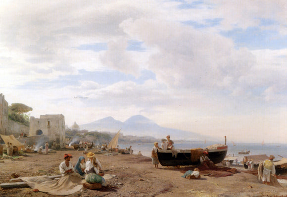  Oswald Achenbach Fishermen on the Amalfi coast - Art Print