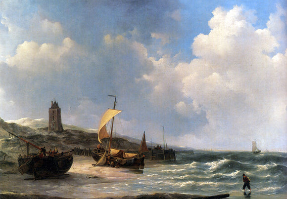  Jan Christianus Schotel Fishing Boats at Low Tide - Art Print