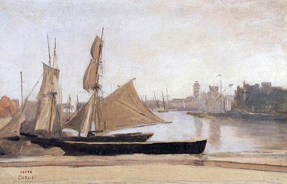  Jean-Baptiste-Camille Corot Fishing Boats Tied to the Wharf - Art Print
