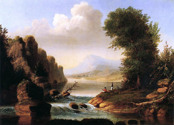  George Henry Durrie Fishing by a River - Art Print