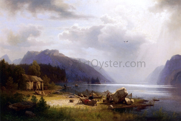  Herman Herzog Fishing in an Alpine Lake - Art Print