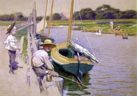  Edward Potthast Fishing off an Old Pier - Art Print