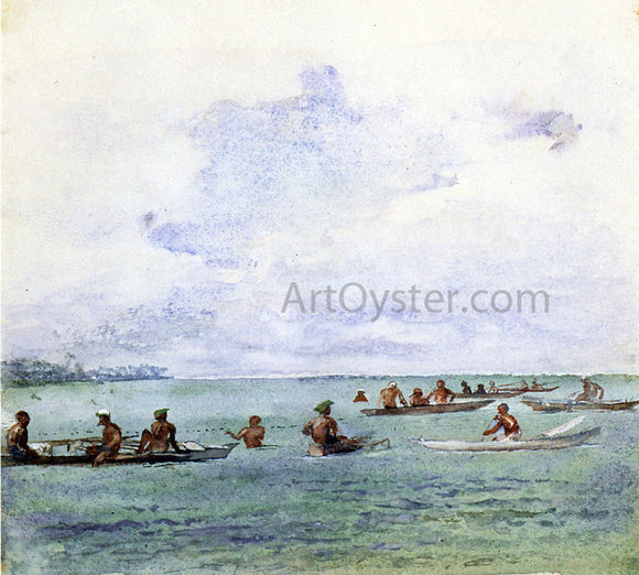  John La Farge Fishing Party in Canoes, Samoa - Art Print