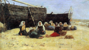  Eugene-Louis Boudin Fishwomen Seated on the Beach at Berck - Art Print