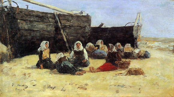  Eugene-Louis Boudin Fishwomen Seated on the Beach at Berck - Art Print