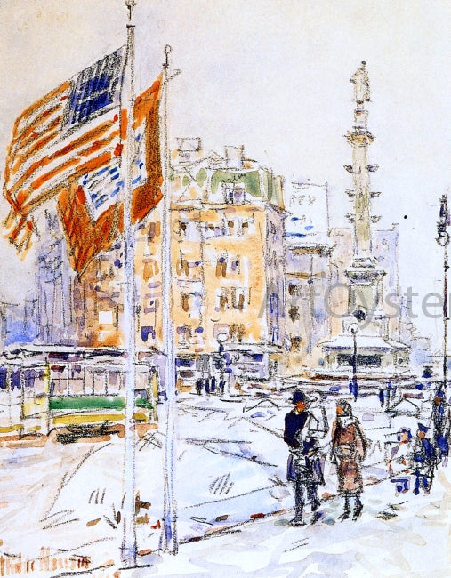  Frederick Childe Hassam Flags, Columbus Circle - Art Print