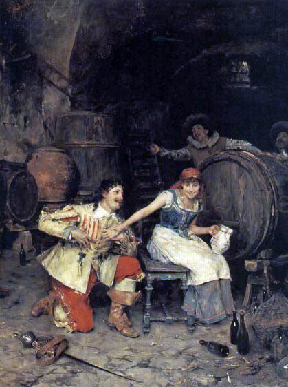  Federico Andreotti Flirtation in the Wine Cellar - Art Print