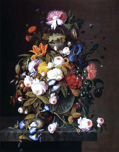  Severin Roesen Floral Still Life with Bird's Nest - Art Print