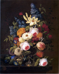  Severin Roesen Floral Still Life with Nest of Eggs - Art Print