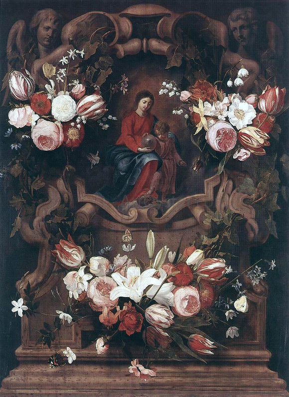  Daniel Seghers Floral Wreath with Madonna and Child - Art Print