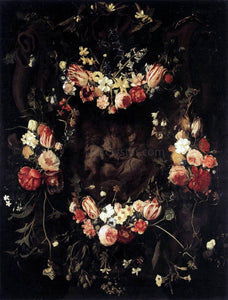  Daniel Seghers Floral Wreath with Relief after Quellinus - Art Print