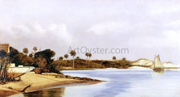  William Aiken Walker Florida Beach Scene with Beached Boat and Sailboat in Water - Art Print