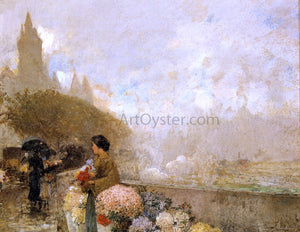  Frederick Childe Hassam Flower Girl by the Seine, Paris - Art Print
