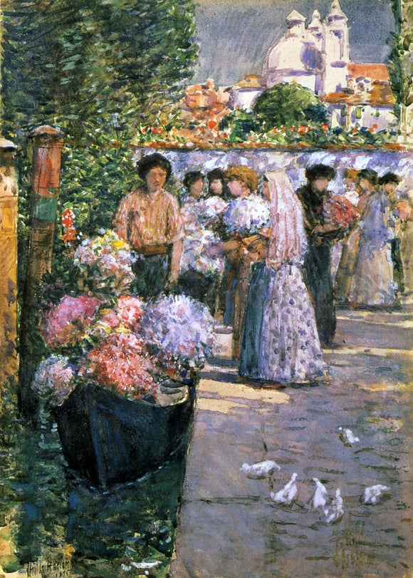  Frederick Childe Hassam A Flower Market - Art Print