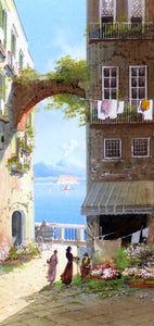  Girolamo Gianni A Flower Market with a View of Castel del'Ovo, Naples - Art Print