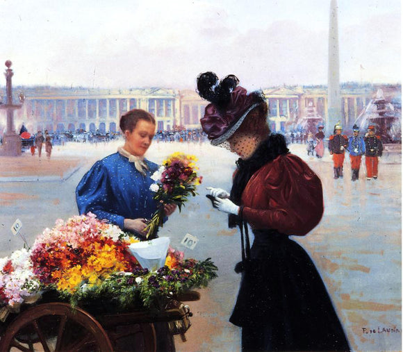  Fernand De Launay A Flower Merchant, Place de la Concorde, Paris - Art Print