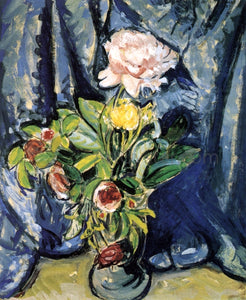  Alfred Henry Maurer Flowers Against a Blue Drape - Art Print