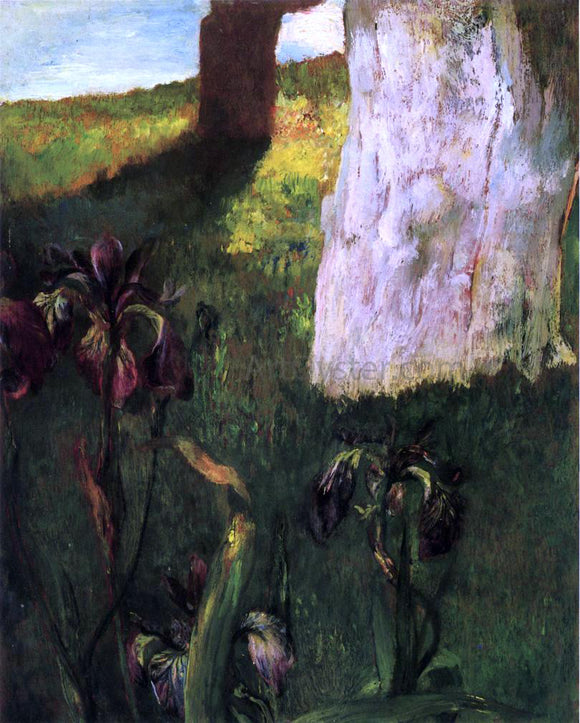  John La Farge Flowers, Blue Iris, with Trunk of Dead Apple-Tree - Art Print