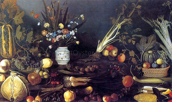  Master of Hartford Still-life Flowers, Fruit, Vegetables and Two Lizards - Art Print