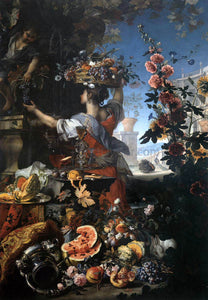  Christian Berentz Flowers, Fruit with a Woman Picking Grapes - Art Print