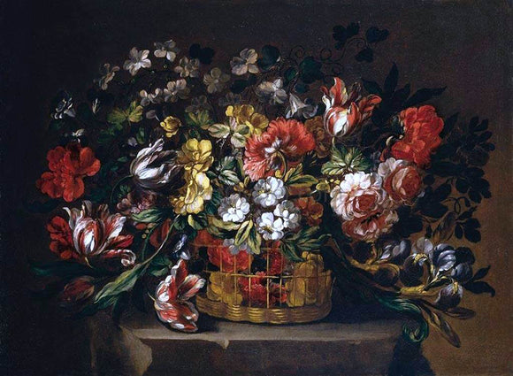  Gabriel De La Corte Flowers in a Basket - Art Print