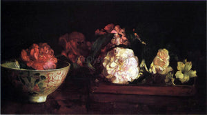  John La Farge Flowers in a Japanese Tray on Mahogany Table - Art Print