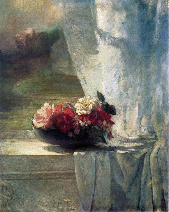  John La Farge Flowers in a Persian Porcelain Water Bowl (also known as Flowers on a Windowsill) - Art Print