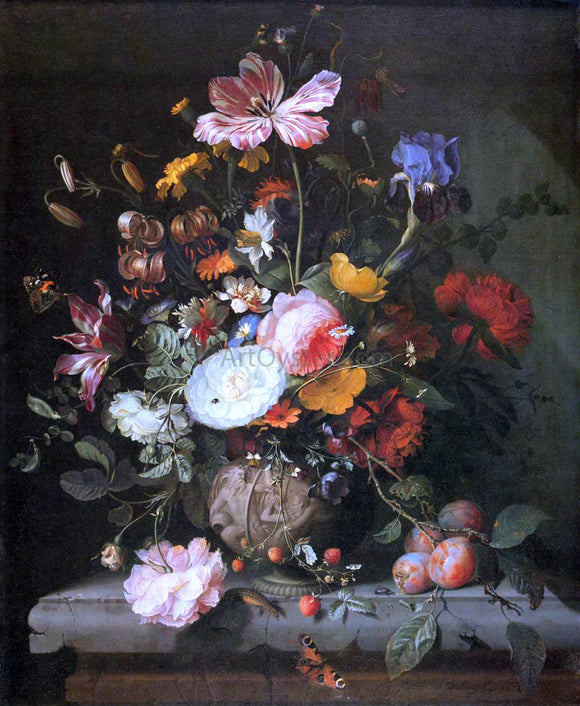  Jacob Van Walscapelle Flowers in a Stone Vase - Art Print